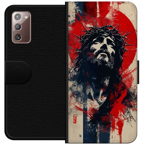 Samsung Galaxy Note20 Lompakkokotelo Jeesus ristillä - kristillinen aihe vahvalla symboliikalla uskosta ja toivosta