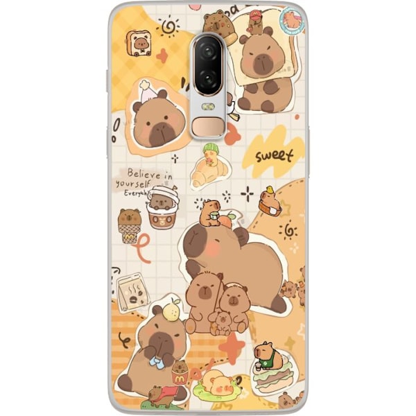 OnePlus 6 Gennemsigtig cover Kawaii capybara mobilskal med gulliga djurmotiv