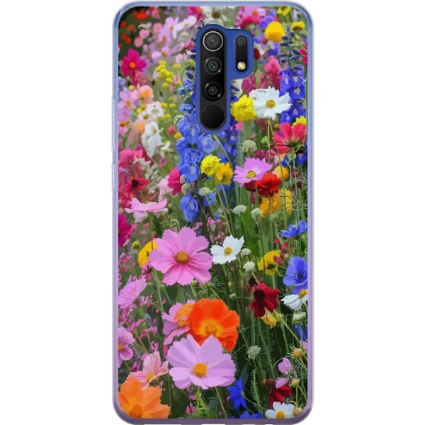 Xiaomi Redmi 9 Läpinäkyvä kuori Kukkakuvioinen mobiilikuori kesäisellä niityllä ja luontomaisemalla