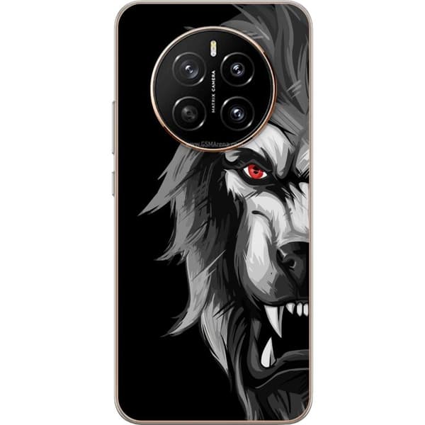 Kompatibel Mobilcover til Honor Magic7 Dramatisk sort-hvid ulv med et intenst rødt øje mod sort baggrund sort
