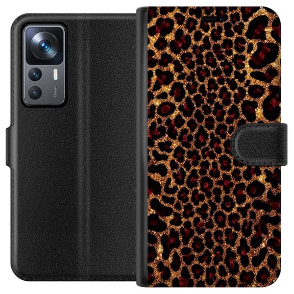 Kompatibelt Plånboksfodral till Xiaomi 12T Guldfärgad glitterleopard guld