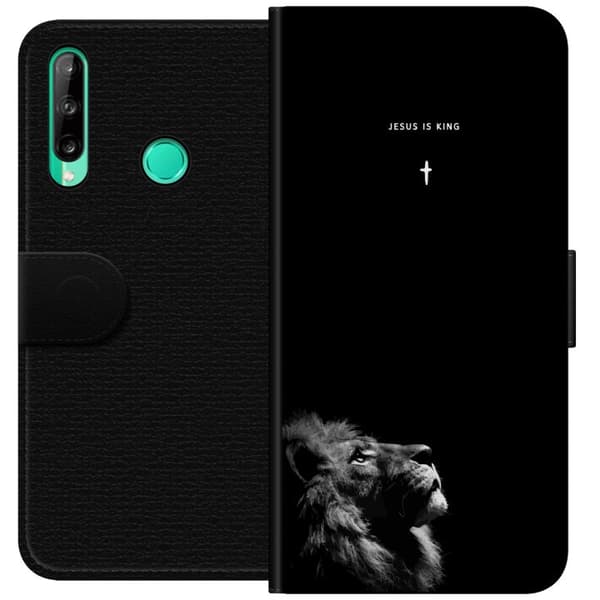 Kompatibel Tegnebogsetui til Huawei P40 lite E Lejon med Jesus is King citat sort