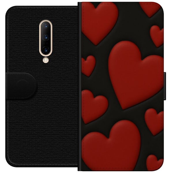 OnePlus 7 Pro Tegnebogsetui Rød Fløjlshjerter