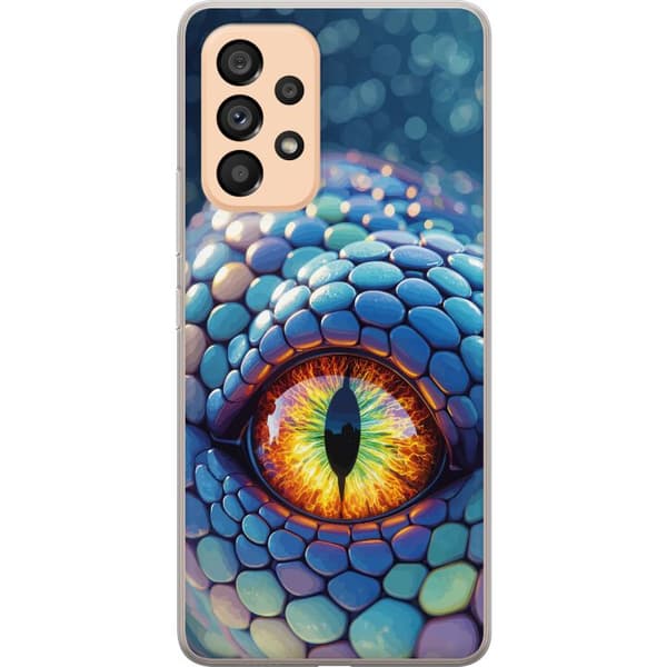 Kompatibelt Mobildeksel til Samsung Galaxy A53 5G Nærbilde av et blått drageøye med fargerik iris blå