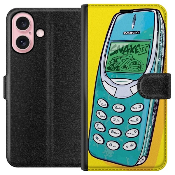 Apple iPhone 16 Lommeboketui Nokia 3310, Snake 2, behold sorte