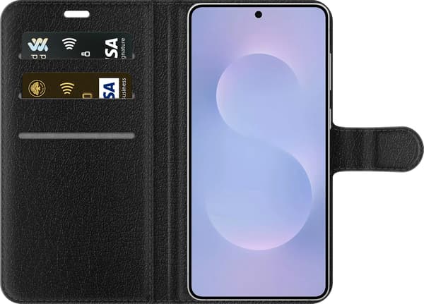 Kompatibel Tegnebogsetui til Samsung Galaxy S25 Edge Audi – Sølvfarvede ringe – Fire sølvfarvede ringe over grå og sorte diagonale linjer på grå bagg grå