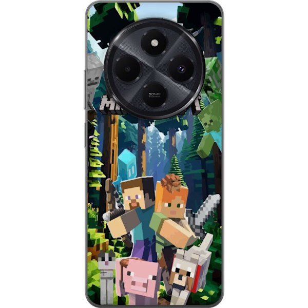 Xiaomi Redmi A4 Genomskinligt Skal Minecraft mobilskal med skog och figurer i pixelstil