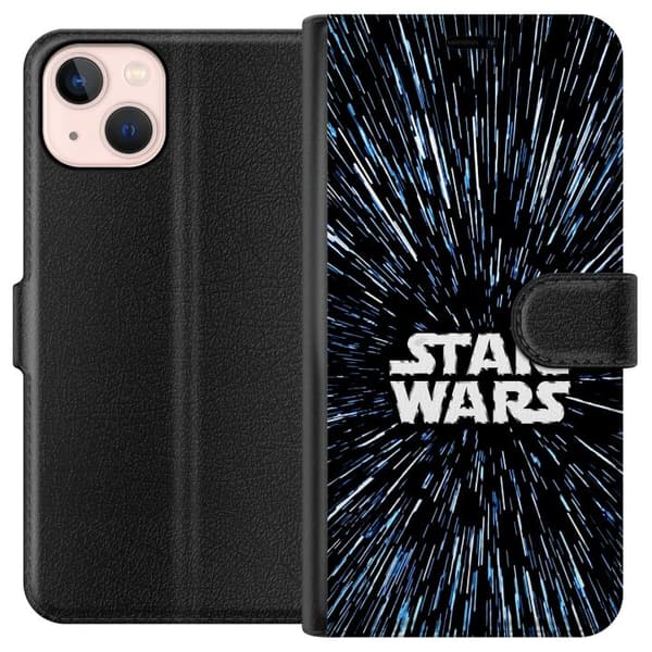 Kompatibel Tegnebogsetui til Apple iPhone 13 Star Wars-logo med hyperspace-stjerner i ikonisk sci-fi-design sort
