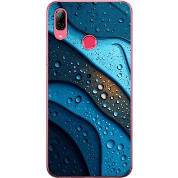 Kompatibelt Mobildeksel til Huawei Y7 (2019) Blå abstrakte bølger med glitrende vanndråper i moderne grafisk design blå