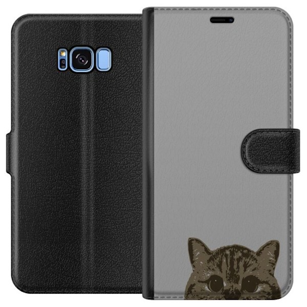 Samsung Galaxy S8 Plånboksfodral Grå Kattblick – stilren kattdesign med grå bakgrund