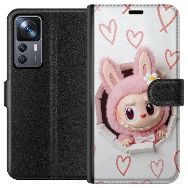 Xiaomi 12T Pro Lompakkokotelo Labubu Sydän Taustakuva Pop Mart Rakkausteema Hahmodesign Suosittu Motiivi Keräilytaideteossarja
