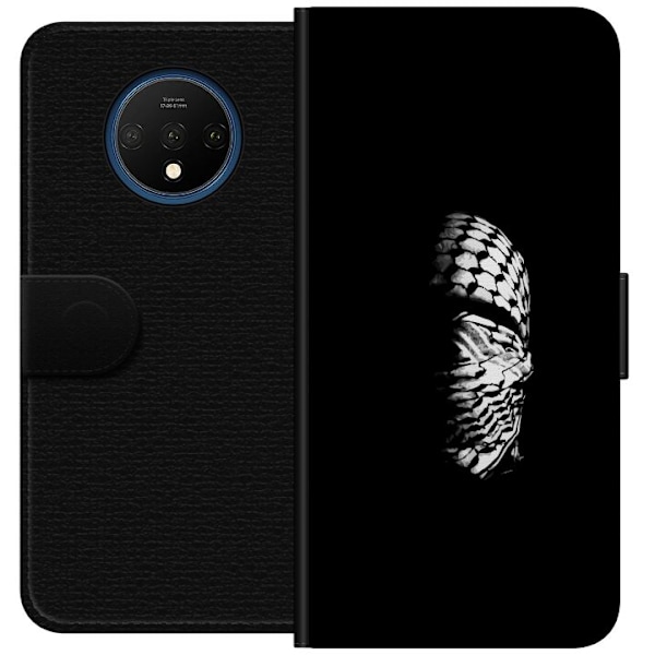 OnePlus 7T Tegnebogsetui Keffiyeh-mønster - klassisk sort-hvid palæstinensisk tørklæde med kulturel betydning