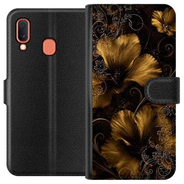 Kompatibelt Lommeboketui til Samsung Galaxy A20e Gylden Noir-blomstring svart