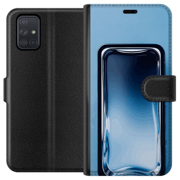Kompatibel Tegnebogsetui til Samsung Galaxy A71 Abstrakt blå glaseffekt med bløde overgange og blanke reflektioner blå