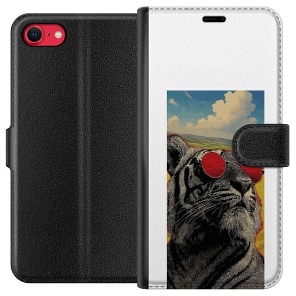 Kompatibel Tegnebogsetui til Apple iPhone 8 Cool tiger med røde solbriller i pop kunststil grå