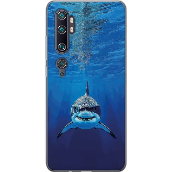 Kompatibelt Mobilskal till Xiaomi Mi Note 10 Pro Närbild av en vithaj under vattnet blå