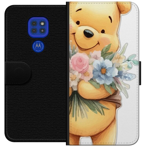 Motorola Moto G9 Play Lompakkokotelo Nalle Puh kukkien kanssa