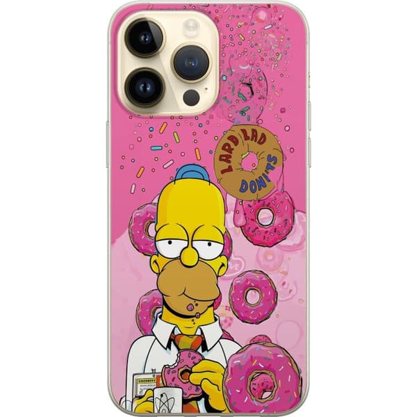 Kompatibel Mobilcover til Apple iPhone 14 Pro Max Homer Simpson spiser lyserøde donuts mod en farverig baggrund pink