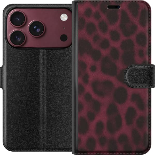 Kompatibelt Plånboksfodral till Apple iPhone 18 Pro Vinröd leopard röd