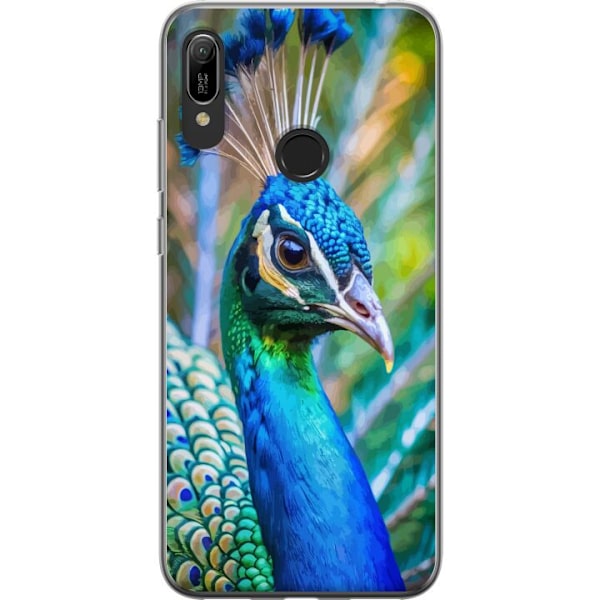 Huawei Y6 (2019) Läpinäkyvä kuori Pavun Sulat Värikäs Design Lintuaihe Eksoottinen Graafinen Suunnittelu Luonto Ylellinen Koristelu