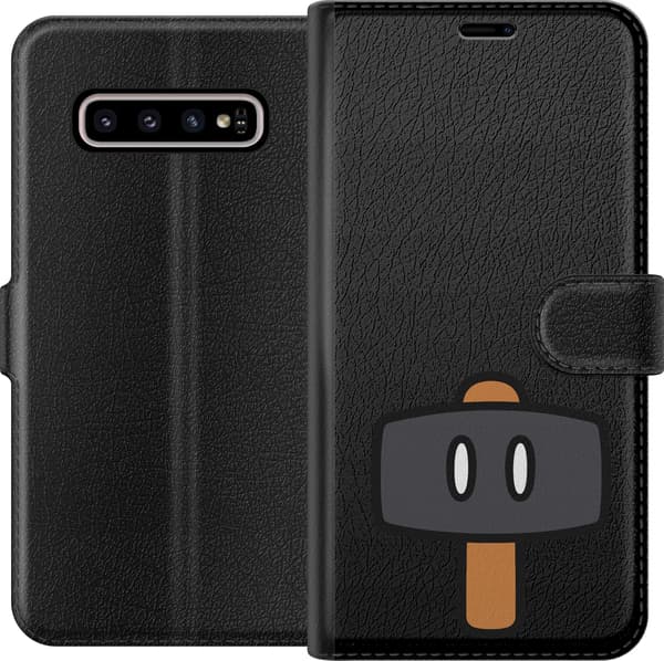 Kompatibel Tegnebogsetui til Samsung Galaxy S10+ Sort spillehammer - Sort motiv med sort hammer. sort