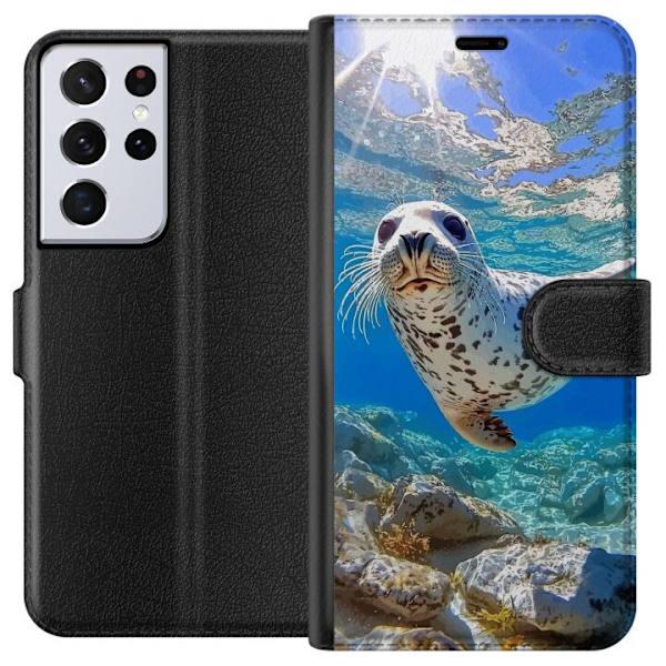 Samsung Galaxy S21 Ultra 5G Lompakkokotelo Myynti Meri Uiminen Eläinaihe Luonto Vesimotiivi Sininen Suunnittelu Meriteema Suosittu Motiivi Villieläi