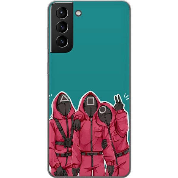 Samsung Galaxy S21+ 5G Genomskinligt Skal Squid Game Karaktärer Grafisk Design Seriefigurer Populär TV Motiv Asiatisk Stil Spännande Trend