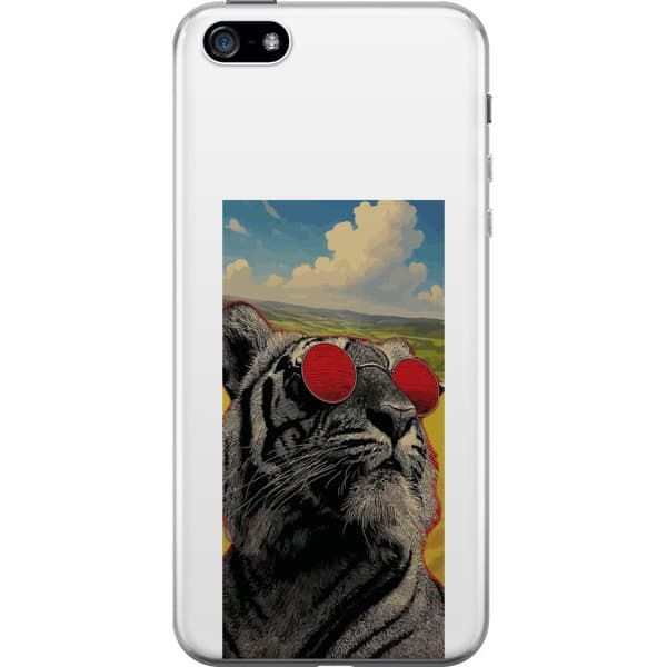 Kompatibelt Mobildeksel til Apple iPhone 5 Cool tiger med røde solbriller i popkunststil grå