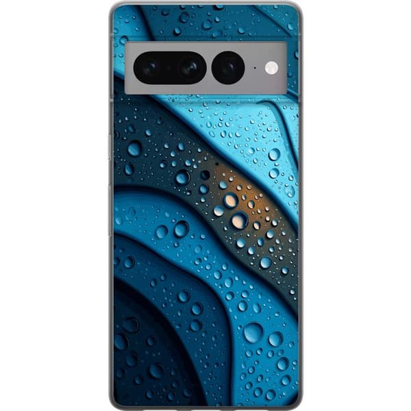 Kompatibelt Mobildeksel til Google Pixel 7 Pro Blå abstrakte bølger med glitrende vanndråper i moderne grafisk design blå