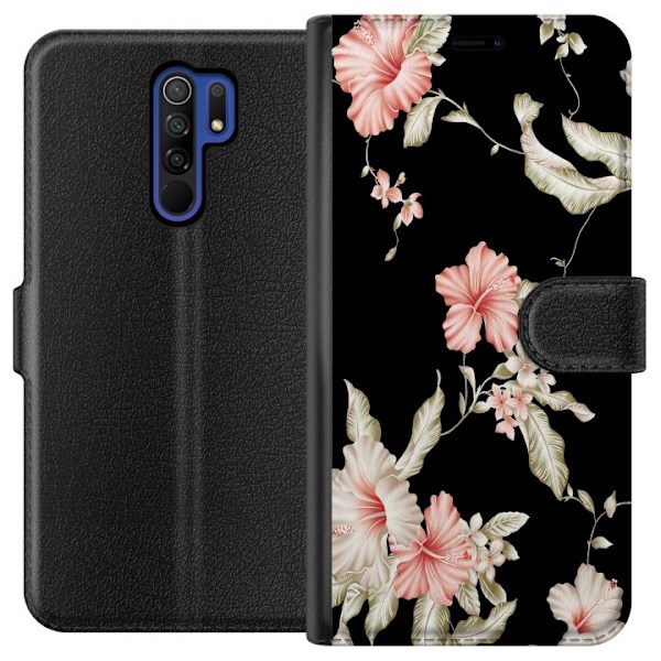 Xiaomi Redmi 9 Tegnebogsetui Floral Mønster Sort