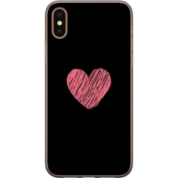 Kompatibel Mobilcover til Apple iPhone XS Håndtegnet lyserødt hjerte på sort minimalistisk baggrund