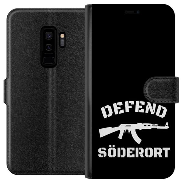 Kompatibel Tegnebogsetui til Samsung Galaxy S9+ Sort Söderort - hvidt områdeslogan og hvid våbensilhuet på sort baggrund sort
