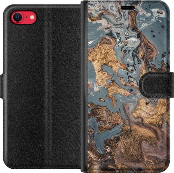 Kompatibel Tegnebogsetui til Apple iPhone 8 Grå marmorblanding grå