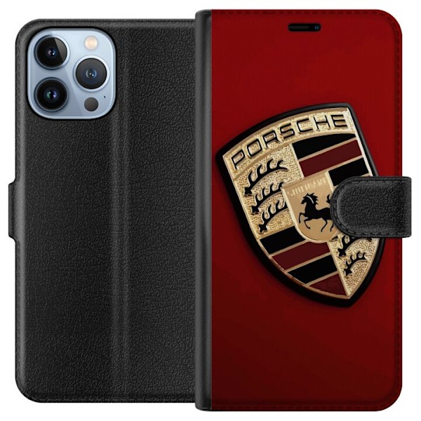 Apple iPhone 13 Pro Max Plånboksfodral Mobilskal med stilren Porce logotyp i svartvitt