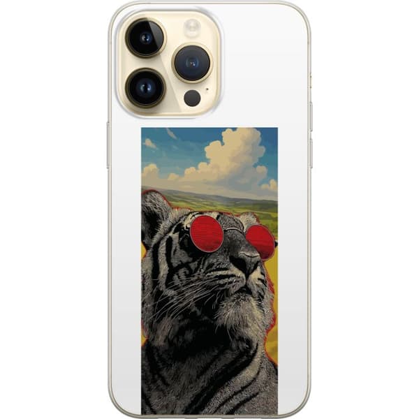Kompatibelt Mobilskal till Apple iPhone 14 Pro Max Cool tiger med röda solglasögon i popkonststil grå