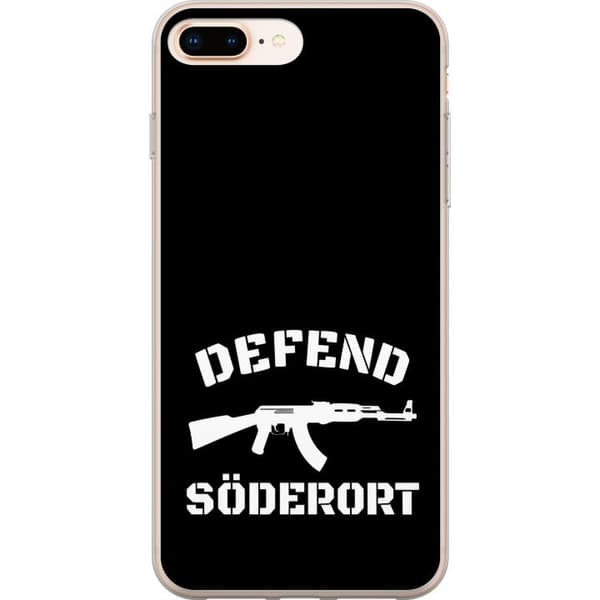 Kompatibel Mobilcover til Apple iPhone 8 Plus Sort Söderort - hvidt områdeslogan og hvid våbensilhuet på sort baggrund sort