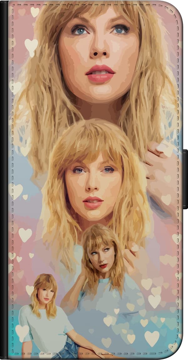 Kompatibel Tegnebogsetui til Samsung Galaxy Note10+ Collage med en blond kvinde og små hvide hjerter på lyserød baggrund pink