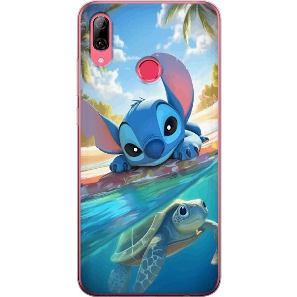 Huawei Y7 (2019) Genomskinligt Skal Stitch med sköldpadda – söt blå alien i tropisk strandmiljö från Disney
