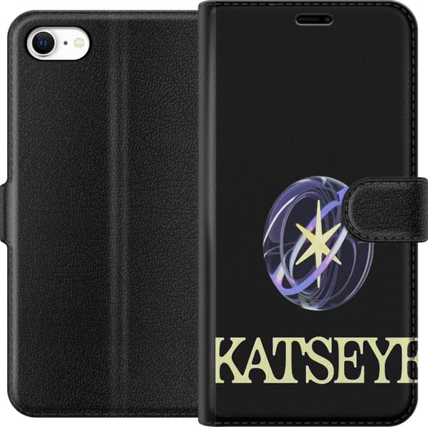 Kompatibel Tegnebogsetui til Apple iPhone 6 KATSEYE-logo med gul stjerne, lilla omløbsringe og lys typografi på sort baggrund sort