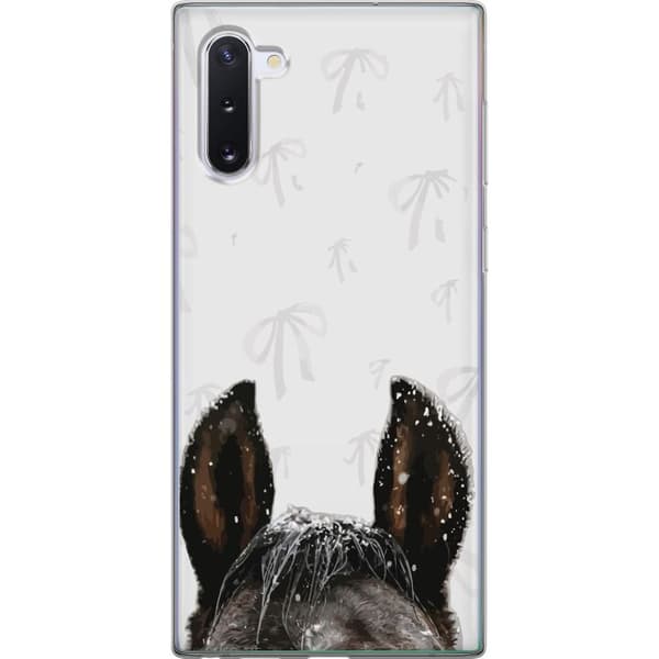 Kompatibelt Mobildeksel til Samsung Galaxy Note10 Nærbilde av mørke hesteører med snø og et diskret mønster av lyse rosetter hvit