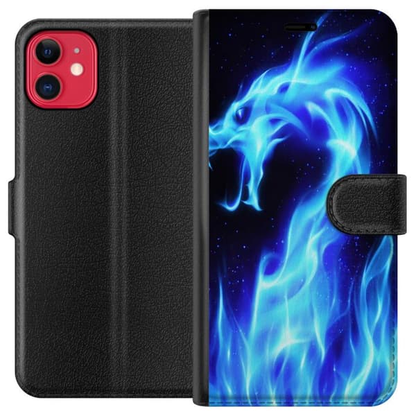 Kompatibelt Plånboksfodral till Apple iPhone 11 Eldlejon i blå energi och mörker