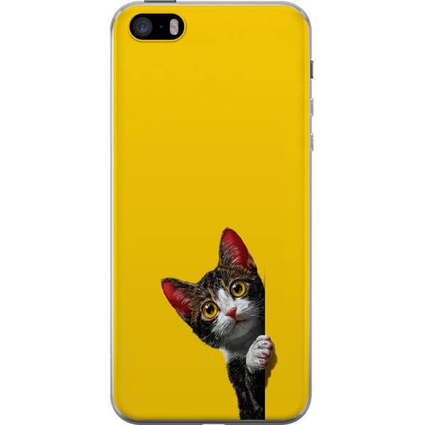 Kompatibel Mobilcover til Apple iPhone SE (2016) Sød kat, der kigger ud mod gul minimalistisk baggrund gul