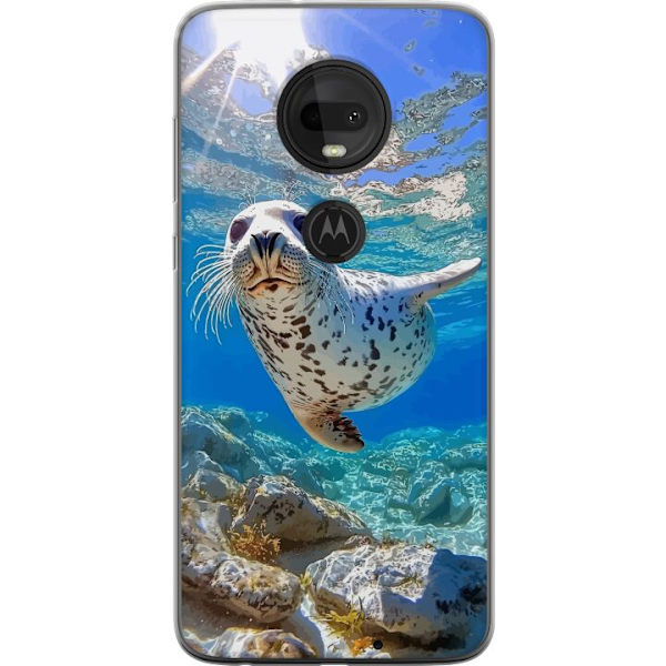 Motorola Moto G7 Genomskinligt Skal Säl Hav Simmande Djurmotiv Natur Vattenmotiv Blå Design Marint Tema Populärt Motiv Djurliv