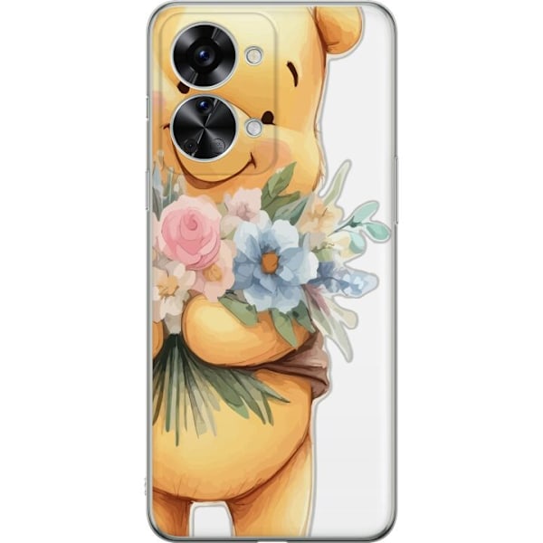 OnePlus Nord 2T Genomskinligt Skal Nalle Puh med blommor – klassisk barnfavorit i blommande vårmiljö