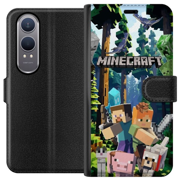 OnePlus Nord CE4 Lite Lommeboketui Minecraft mobildeksel med skog og figurer i pikselstil