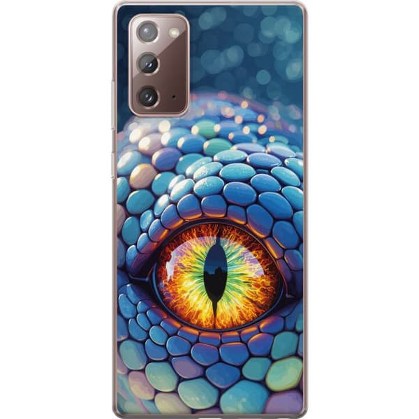 Kompatibelt Mobildeksel til Samsung Galaxy Note20 Nærbilde av en blå drakes øye med fargerik iris blå
