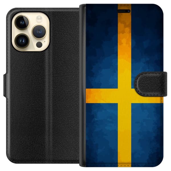 Kompatibelt Plånboksfodral till Apple iPhone 14 Pro Max Svenska flaggan blå