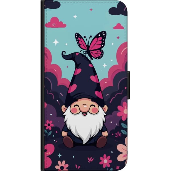 Kompatibel Tegnebogsetui til Huawei nova 8 Pro Sød illustreret nisse med lyserøde hjerter, sommerfugl og blomster i lyserøde og mørkeblå nuancer blå