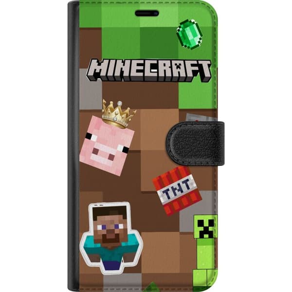 Kompatibelt Plånboksfodral till Apple iPhone 8 Plus Blockinspirerat motiv med figurer, dynamit, krona och gröna pixelrutor brun