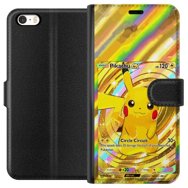 Kompatibel Tegnebogsetui til Apple iPhone 5s Gyldne Pikachu EX-samlerkort med regnbueeffekter guld